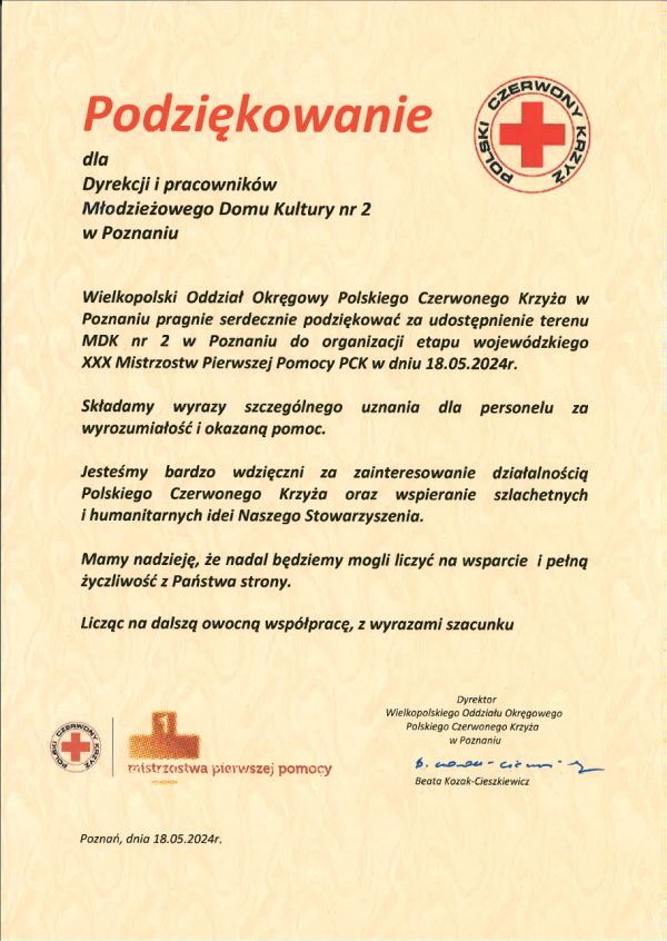 Podziękowania Czerwony Krzyż