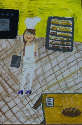 Nasz chleb powszedni - portret piekarza i próba zmierzenia się z narysowaniem chleba i bułki oraz dzielenie się chlebem po jego narysowaniu