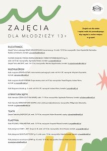 Zajęcia dla młodzieży 13+ - plakat