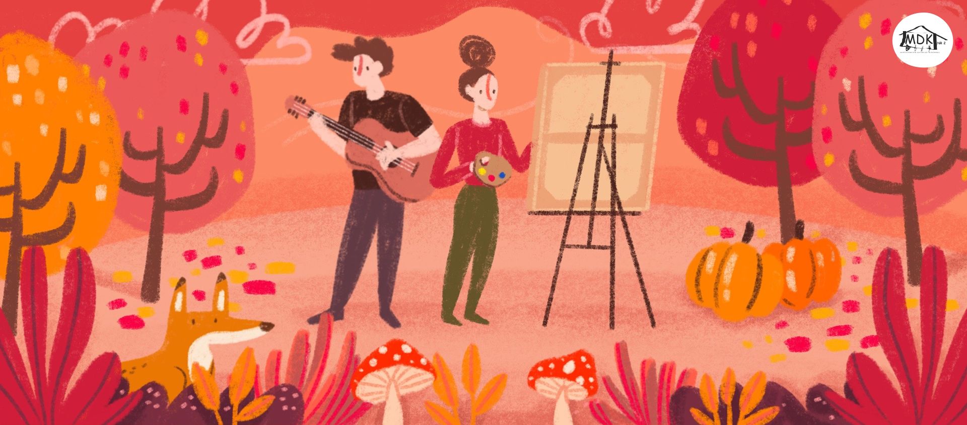 Zdjęcie obrazowe, przedstawia wiosenny krajobraz oraz dwie tańczące osoby